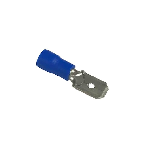 Quick Connect Terminals, Male, PVC Insulated, 14-16 AWG Gauge Wire, Tin-Plated Brass, Blue, 100 PK